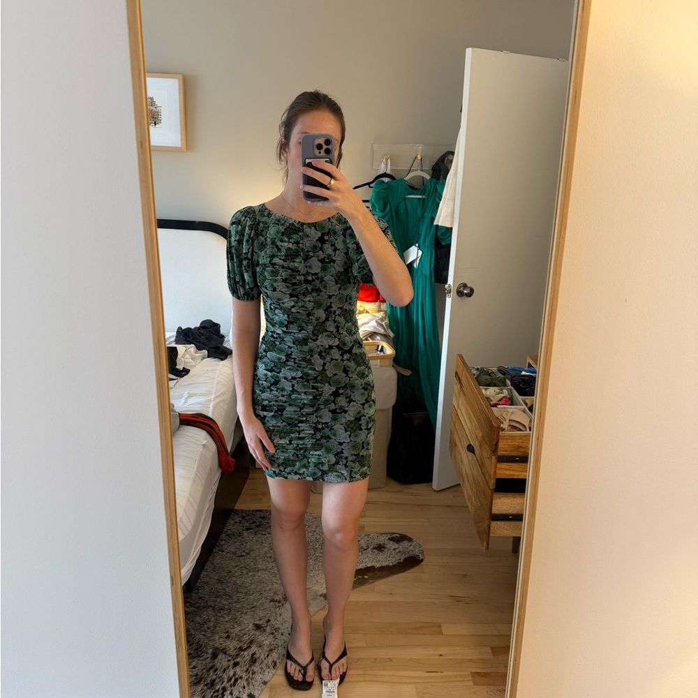 Ganni Green Floral Mini Dress